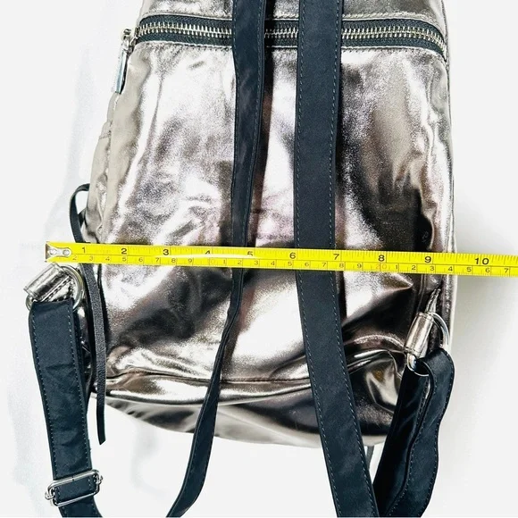 Rebecca Minkoff Julian Backpack Metallic Foil Leather Gunmetal Silver - Picture 14 of 14